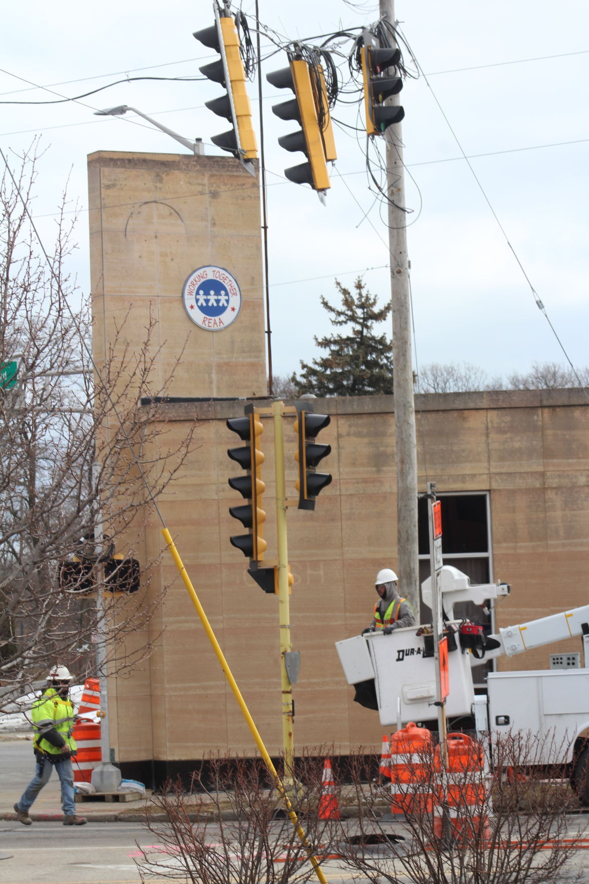 Coming down from working on traffic lights at West Boulevard